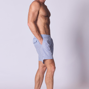 Printed Swim Short in Chambray Burn Umber