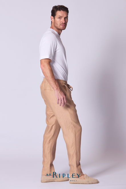 Relaxed Linen Lounge Pant in Straw