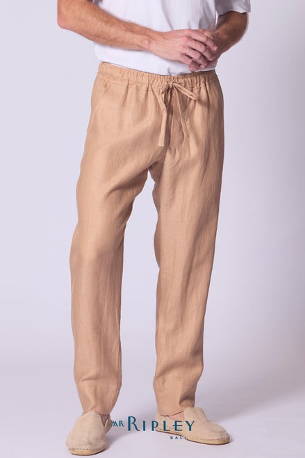 Pantalón Holgado de Lino para Estar en Casa en Color Paja