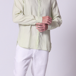 Camisa clásica de lino de manga larga en color verde mar