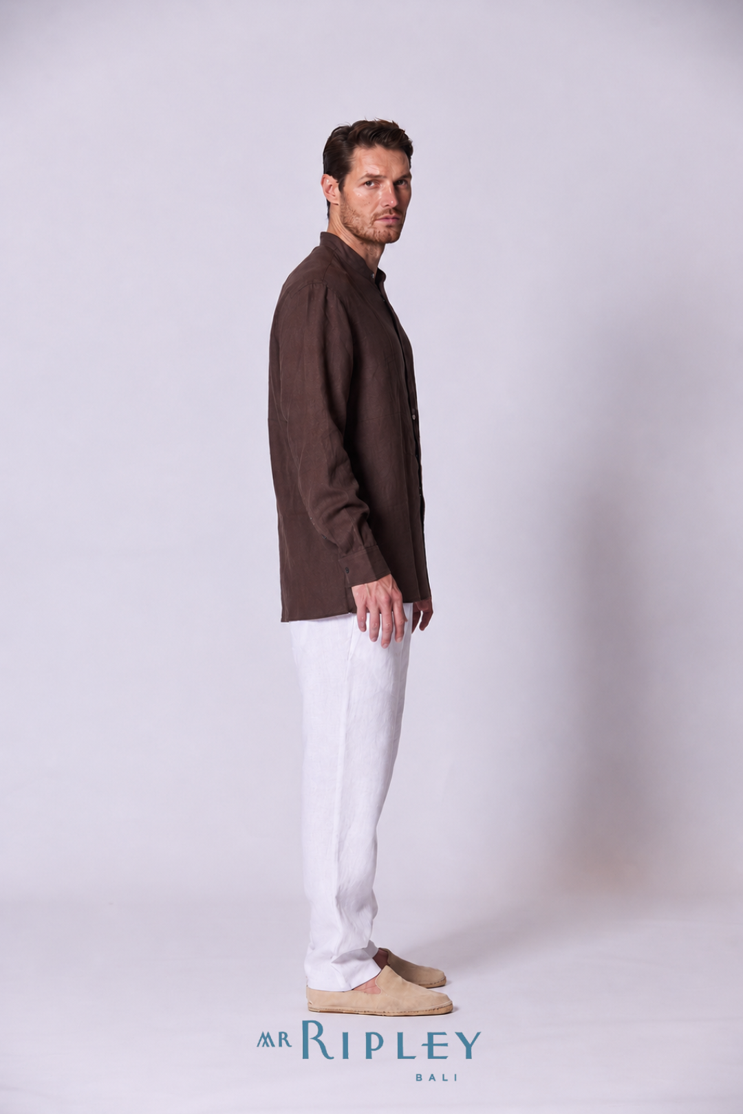 Linen Mandarin Collar Shirt