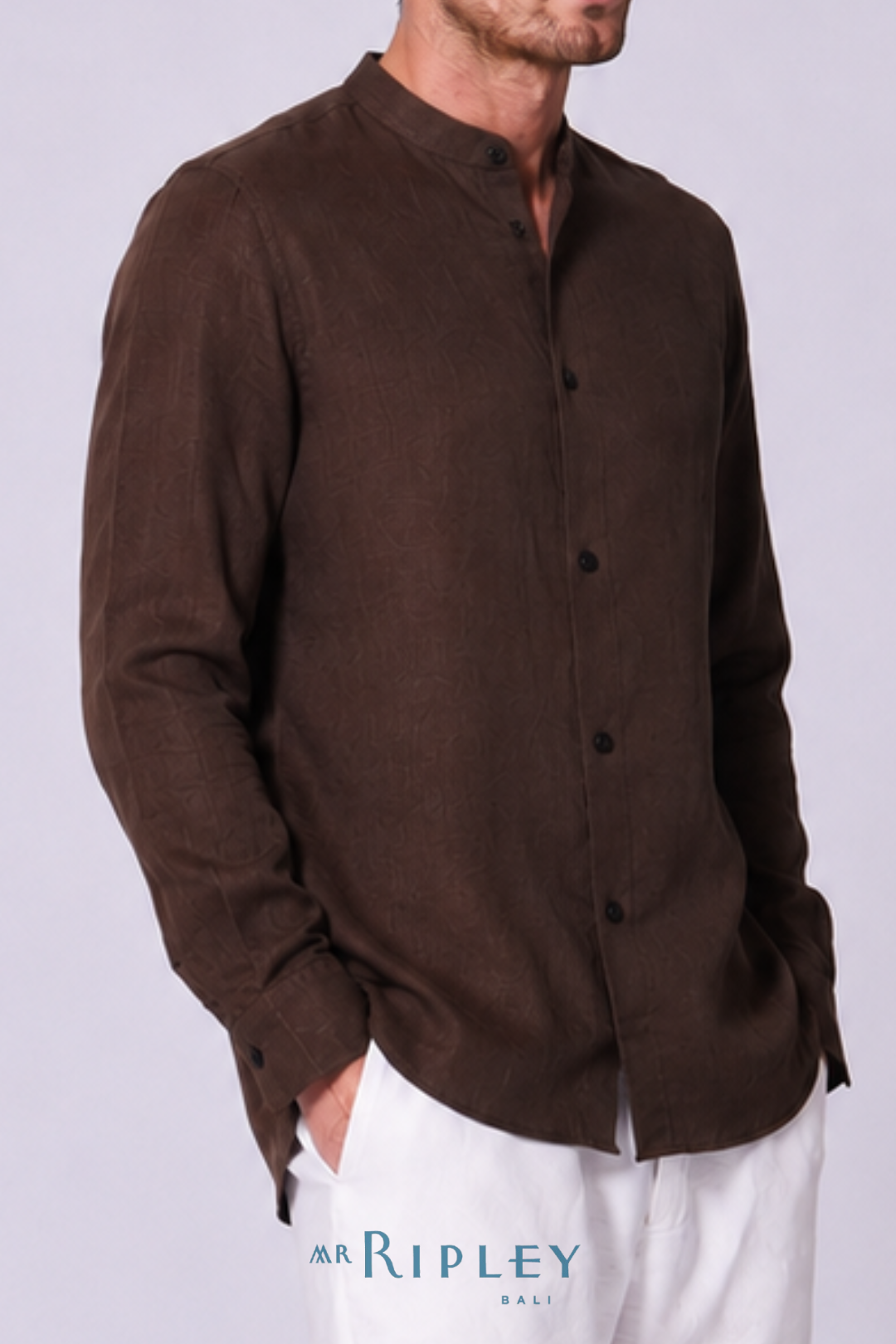 Linen Mandarin Collar Shirt
