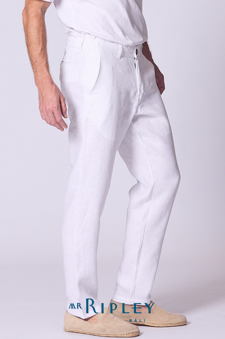 Pantalón Holgado de Lino en Blanco