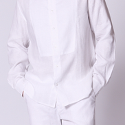 Classic Linen Mandarin Collar Bib Shirt in White