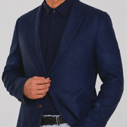 Tailored Classic Linen Blazer in Navy