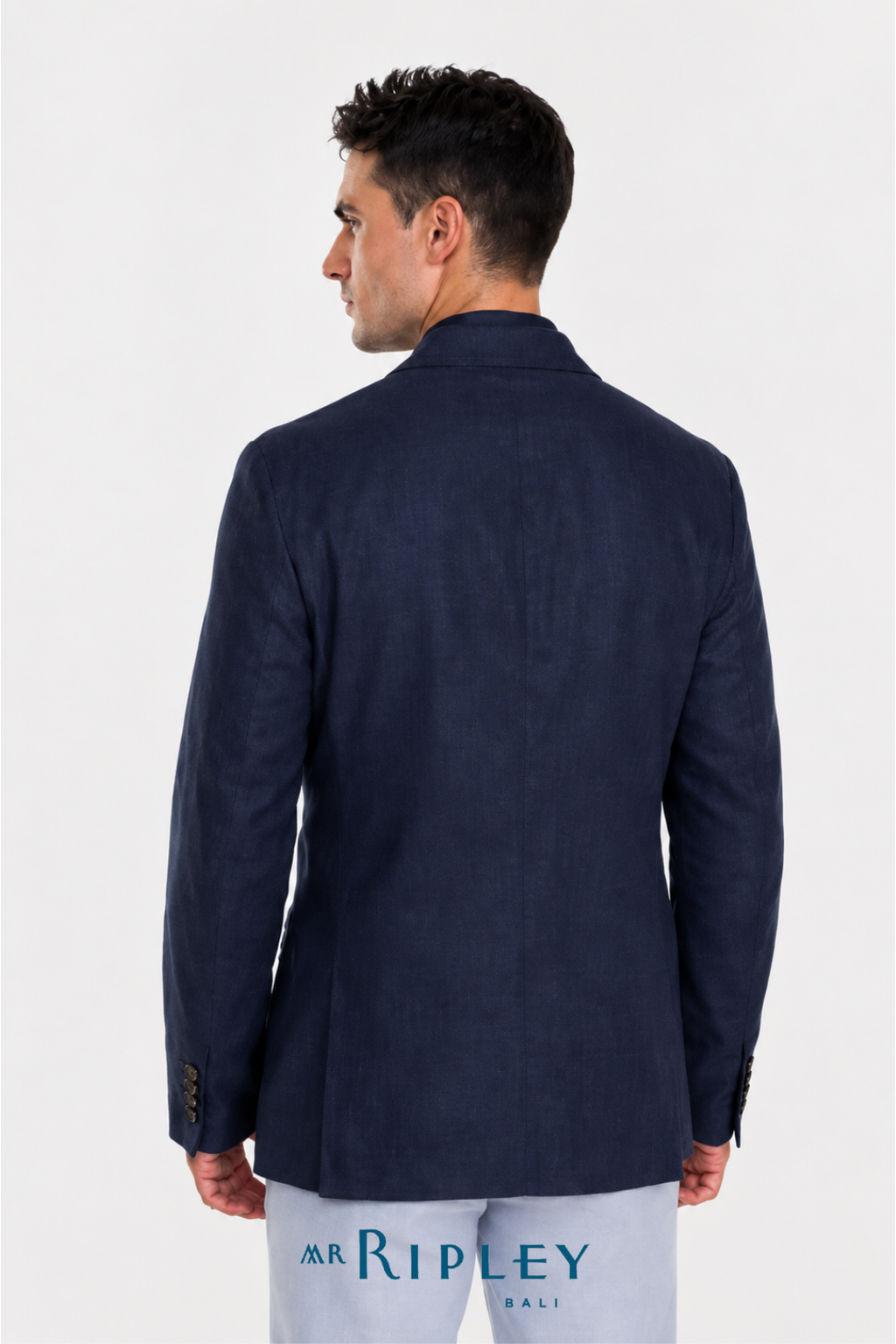 Tailored Classic Linen Blazer in Navy