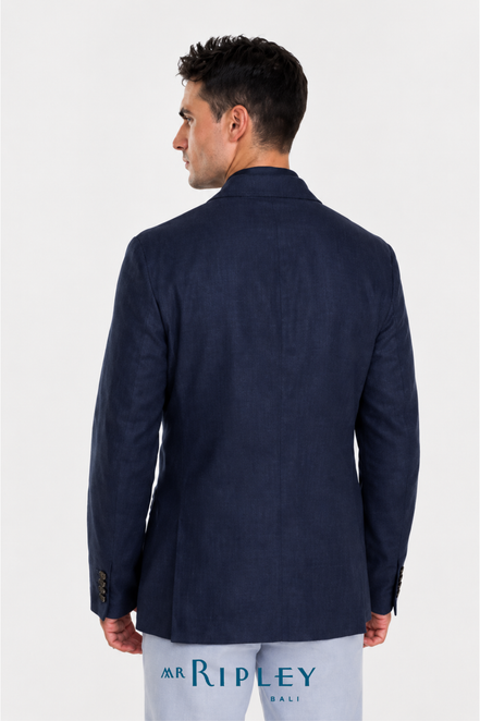 Tailored Classic Linen Blazer in Navy