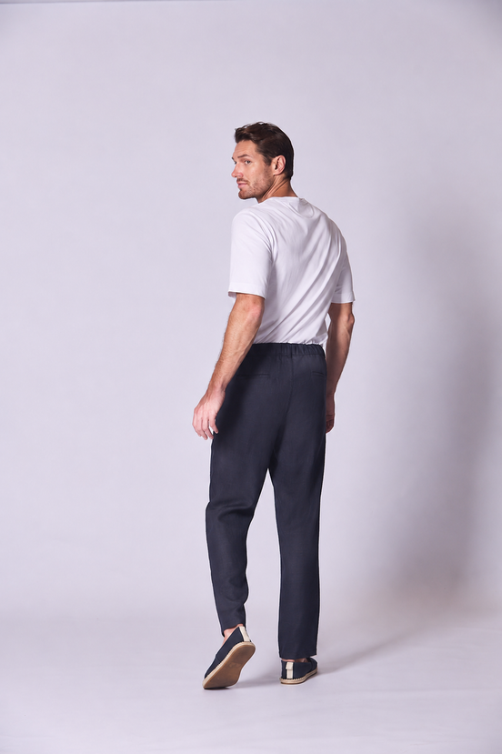 Classic Linen Trousers in Navy Blue