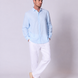 Long Sleeve Linen Shirt with Seam Detail Light Blue