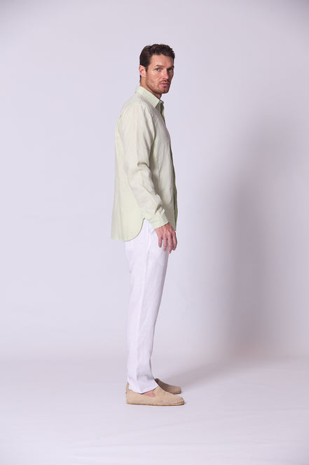 Long Sleeve Linen Shirt with Seam Detail Seafoam